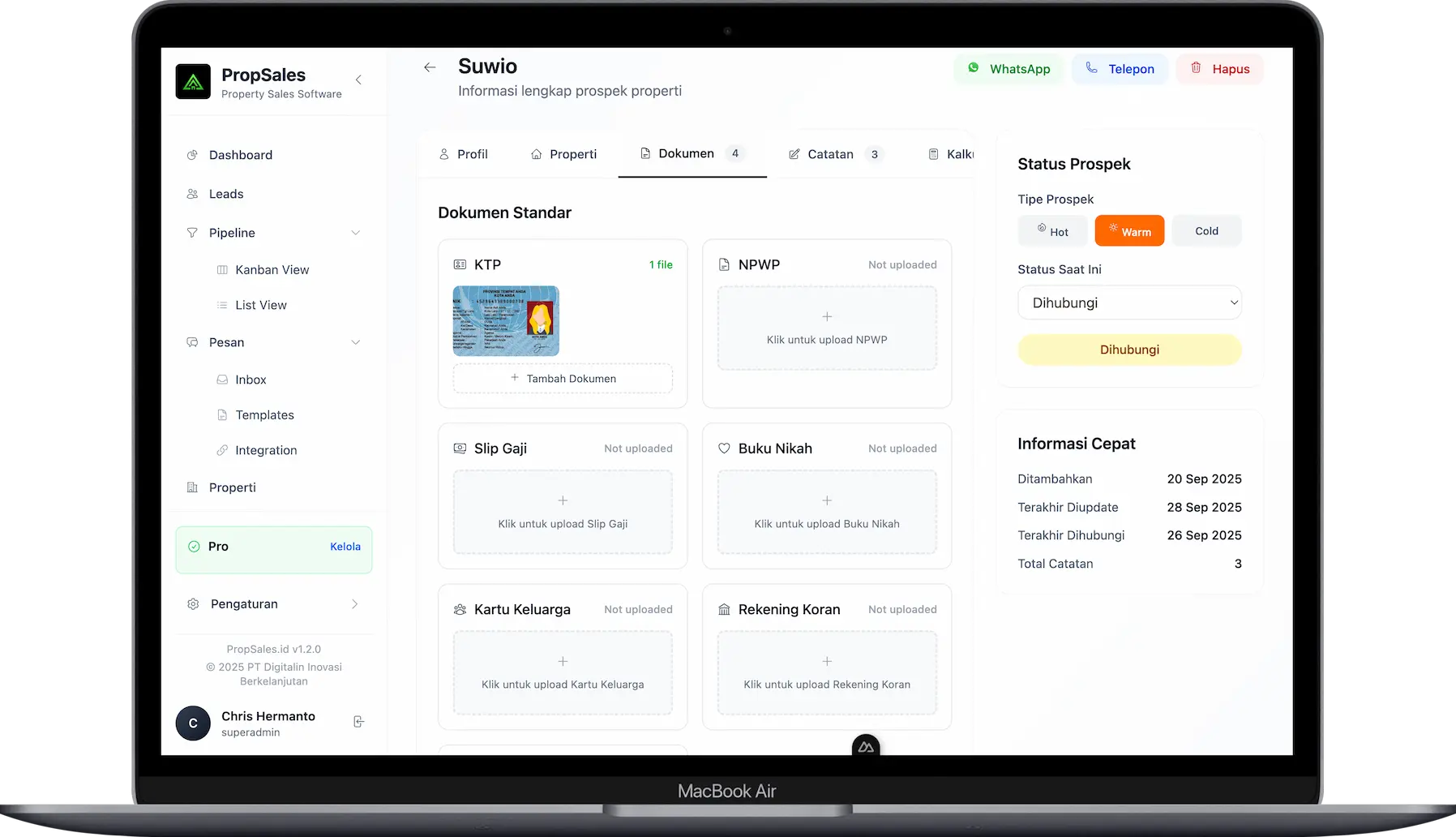 Admin Prospek Dokumen Prospek PropSales.id - Secure Document Vault